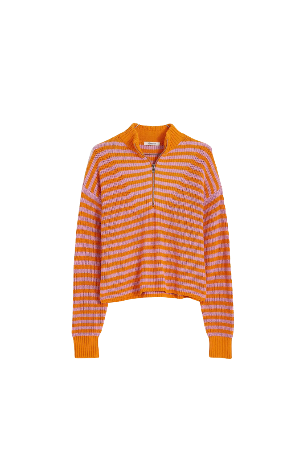 striped pink and orange half zip sweater