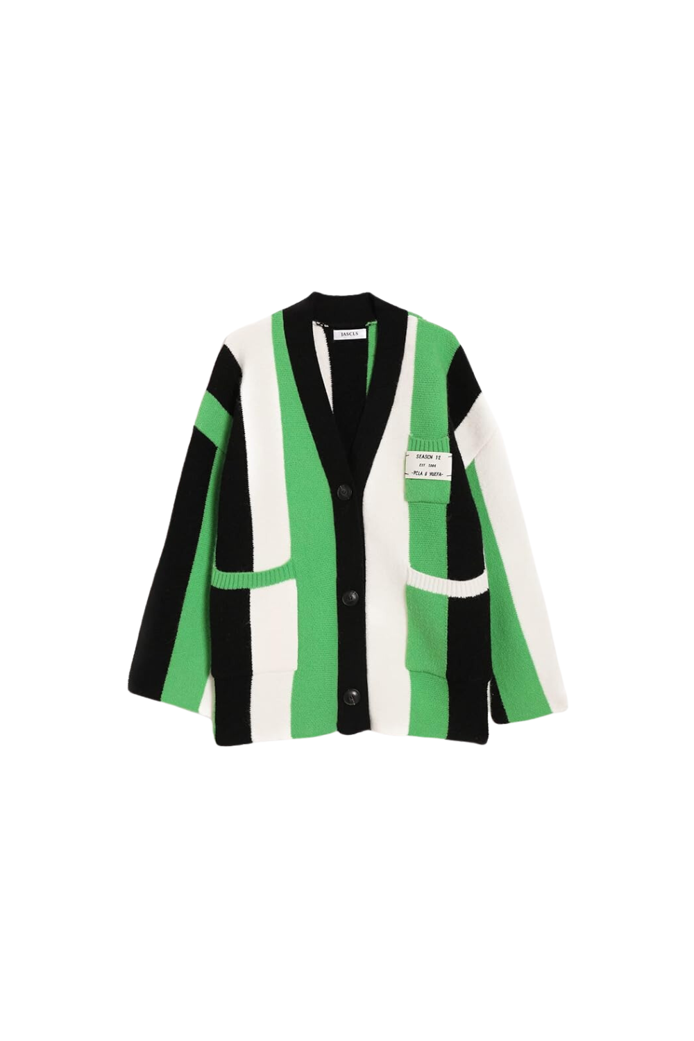 black white and green striped oversized cardigan