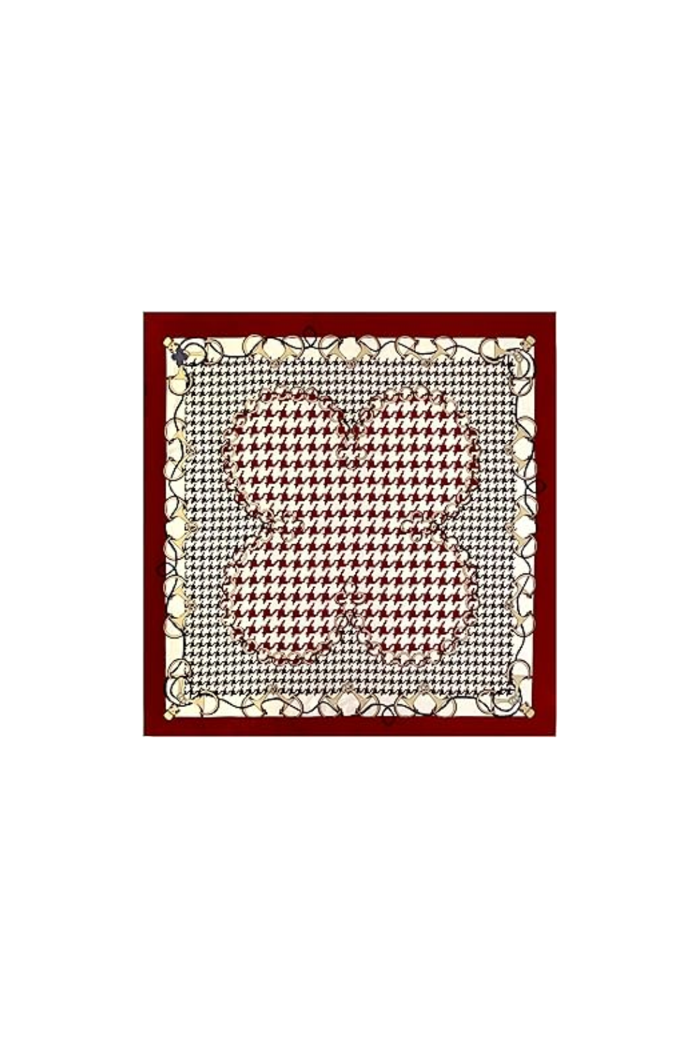 square black red beige houndstooth silk scarf