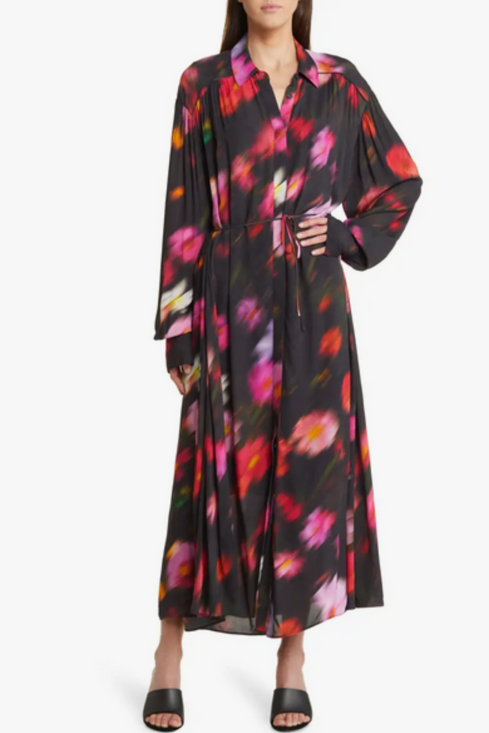 Long Sleeve Floral Maxi Shirt Dress