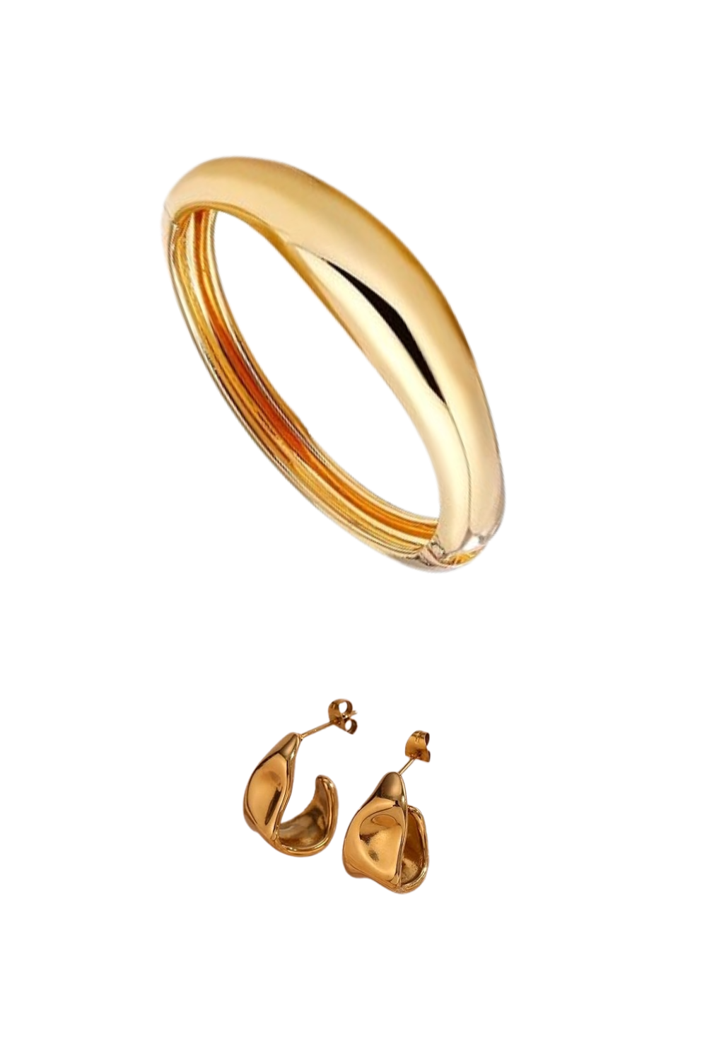 gold bangle and earrings
